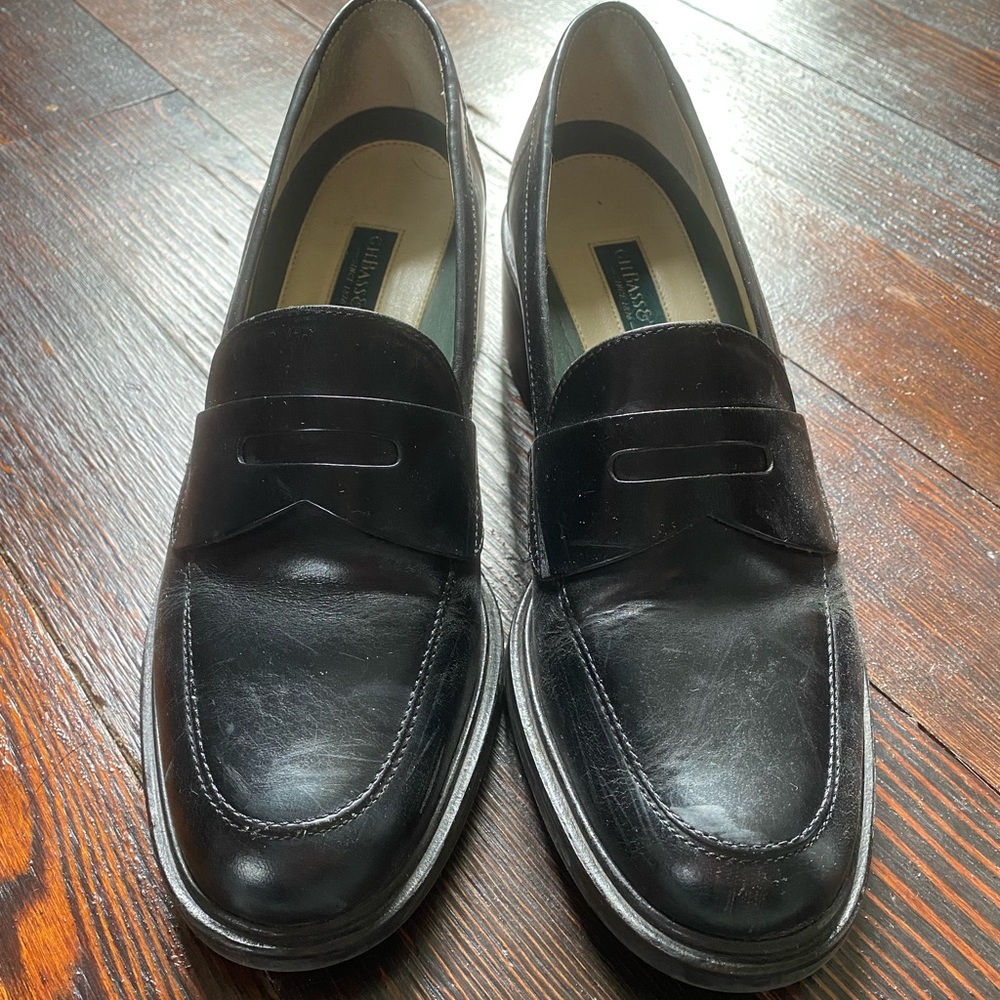 GH Bass Black Leather Penny Loafers Sz 8 M Preppy Low Block Heel
